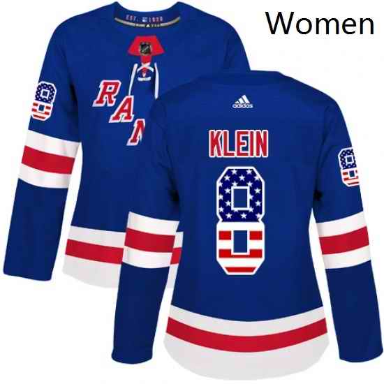 Womens Adidas New York Rangers 8 Kevin Klein Authentic Royal Blue USA Flag Fashion NHL Jersey